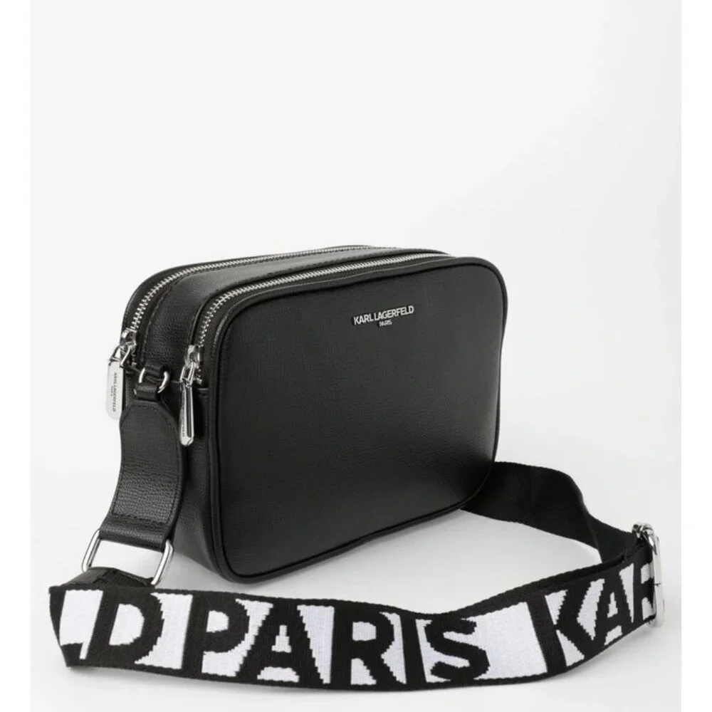 NEW! KARL LAGERFELD PARIS Maybelle Crossbody Logo Camera Bag | BLACK